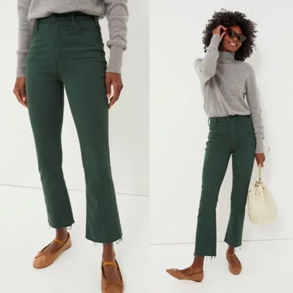 Mother The Hustler Ankle Fray Jeans Second Chance High Rise Black Forest Size 28 - Picture 2 of 16